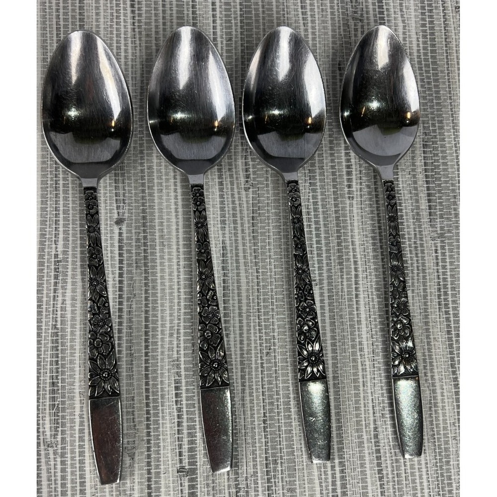 4 Vintage Hanford Forge SPRING LAKE Stainless Tablespoons - Japan Floral HF